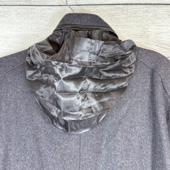 Cole Haan Wool Blend Gray Melton Zip Up Coat Jacket With Leather Details Sz XXL - Picture 11 of 12